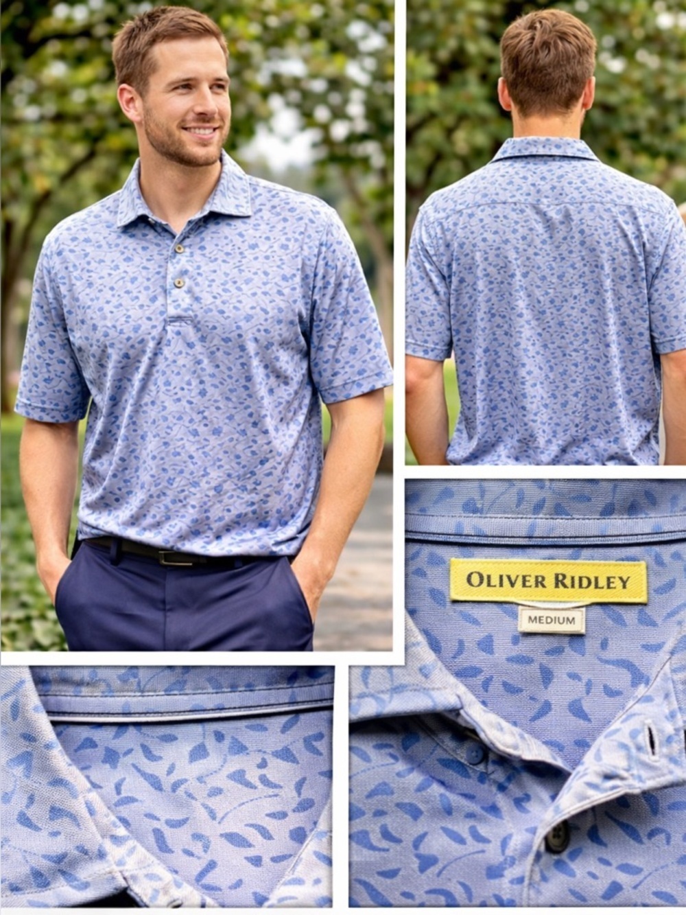 Oliver Ridley Men's Blue Patterned collard dress shirt MEDIUM